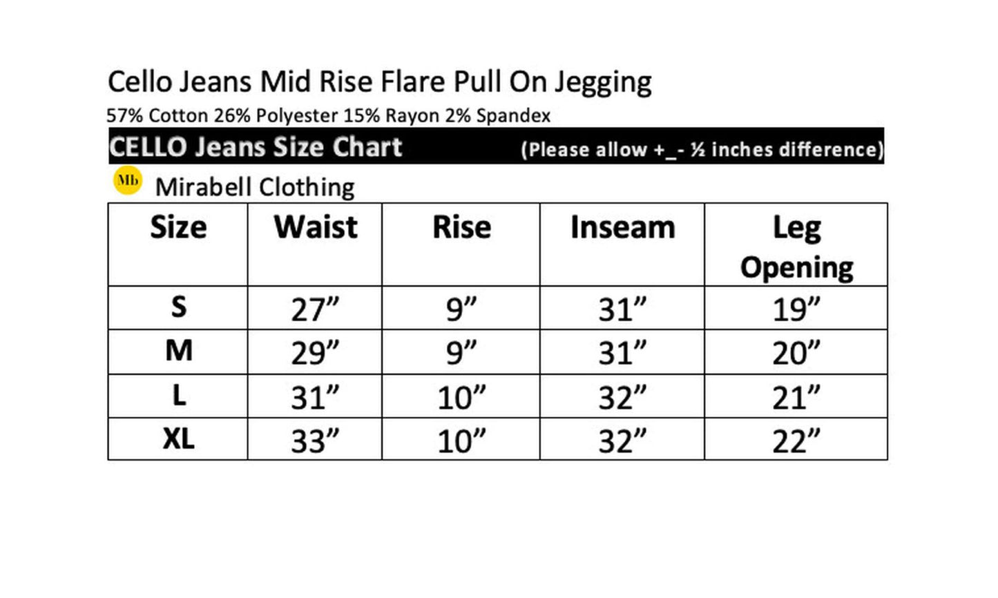 Cello Jeans Mid Rise Flare Pull On Jegging