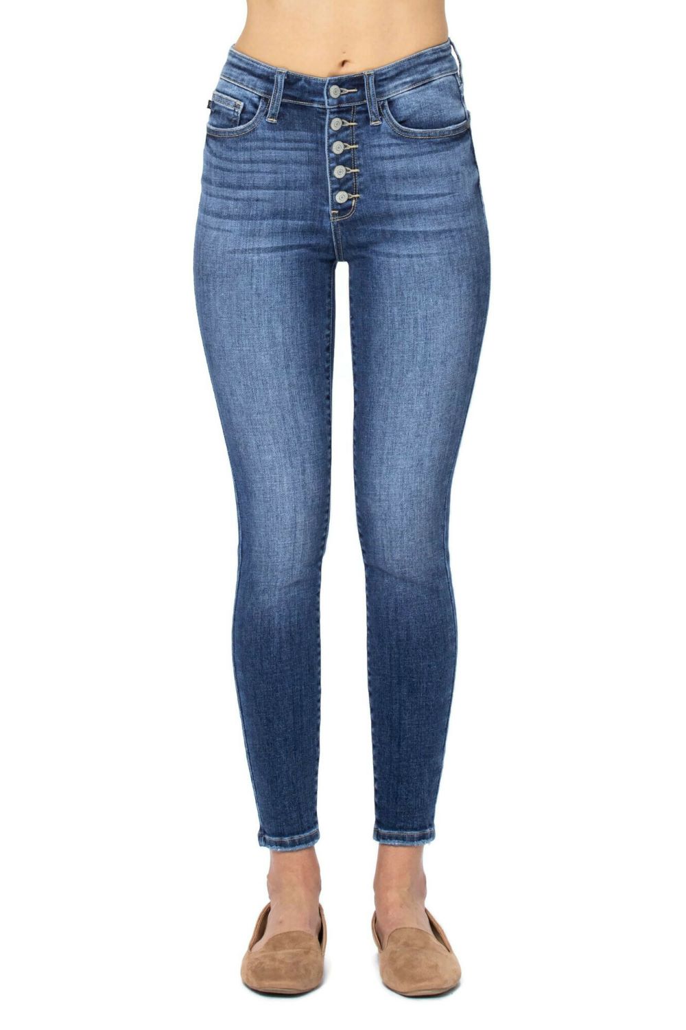 Judy Blue High Rise Button Fly Ankle Skinny Jeans