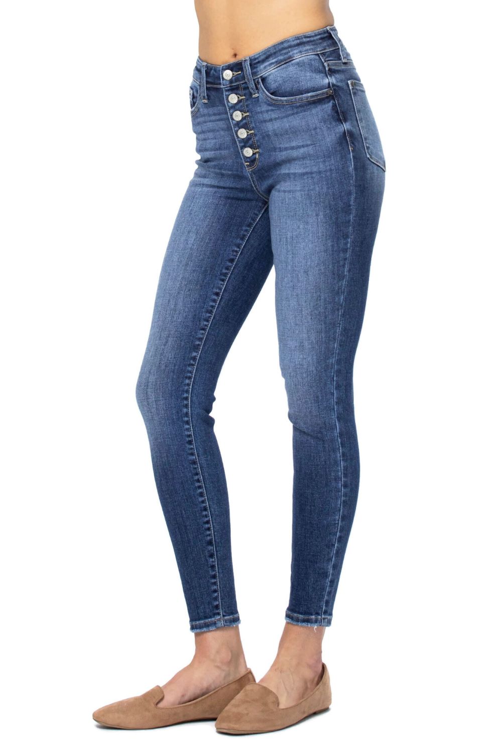 Judy Blue High Rise Button Fly Ankle Skinny Jeans