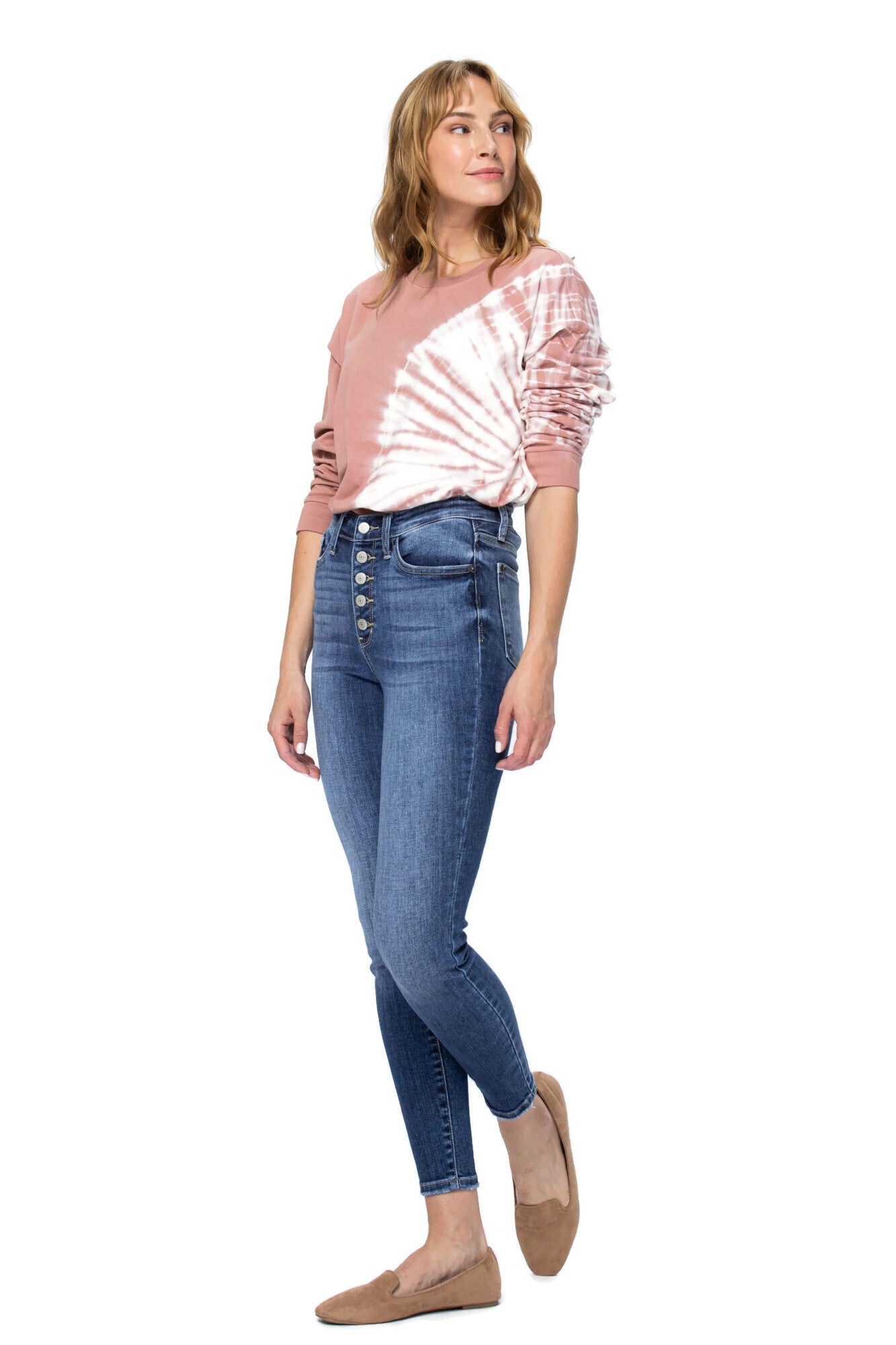 Judy Blue High Rise Button Fly Ankle Skinny Jeans