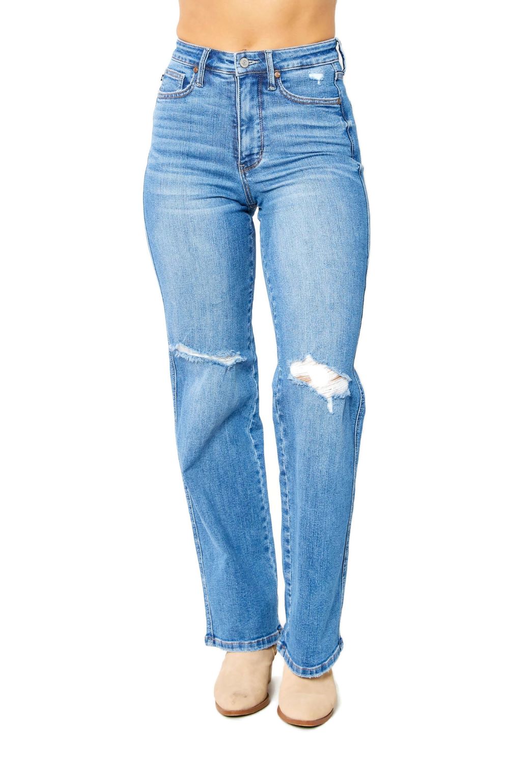 Judy Blue High Waist Tummy Control Distressed Straight Jeans