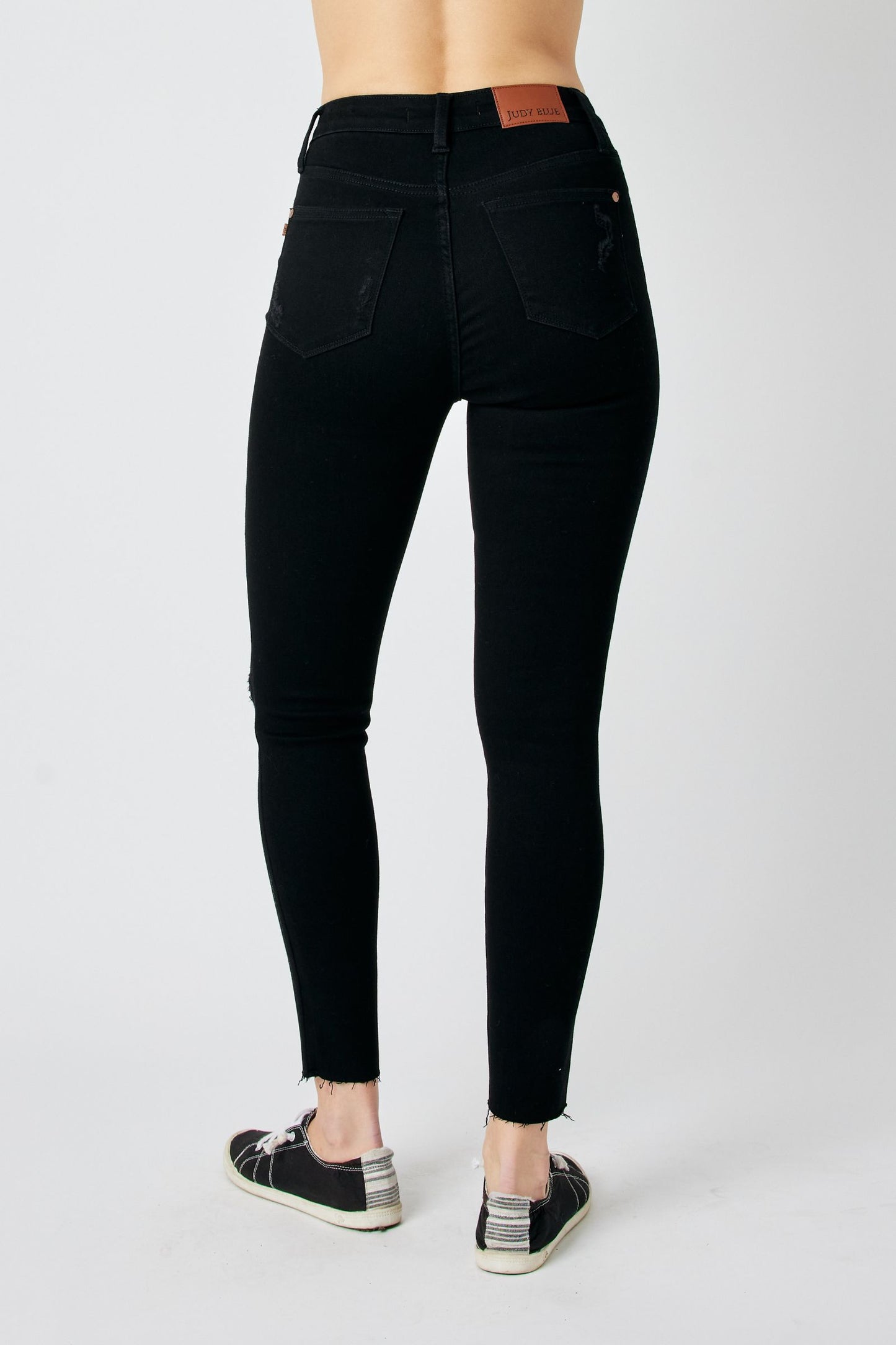 Judy Blue High Waist Black Distressed Raw Hem Skinny Jeans