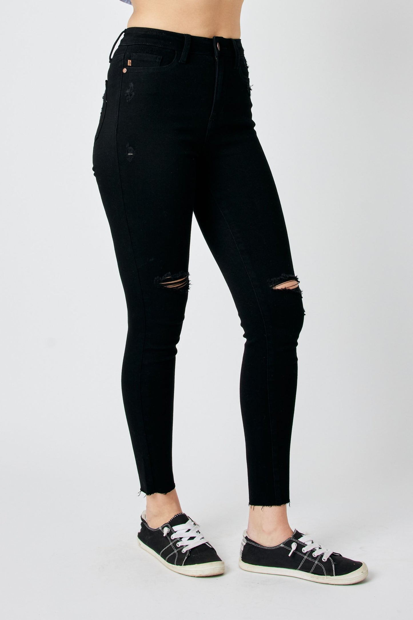 Judy Blue High Waist Black Distressed Raw Hem Skinny Jeans