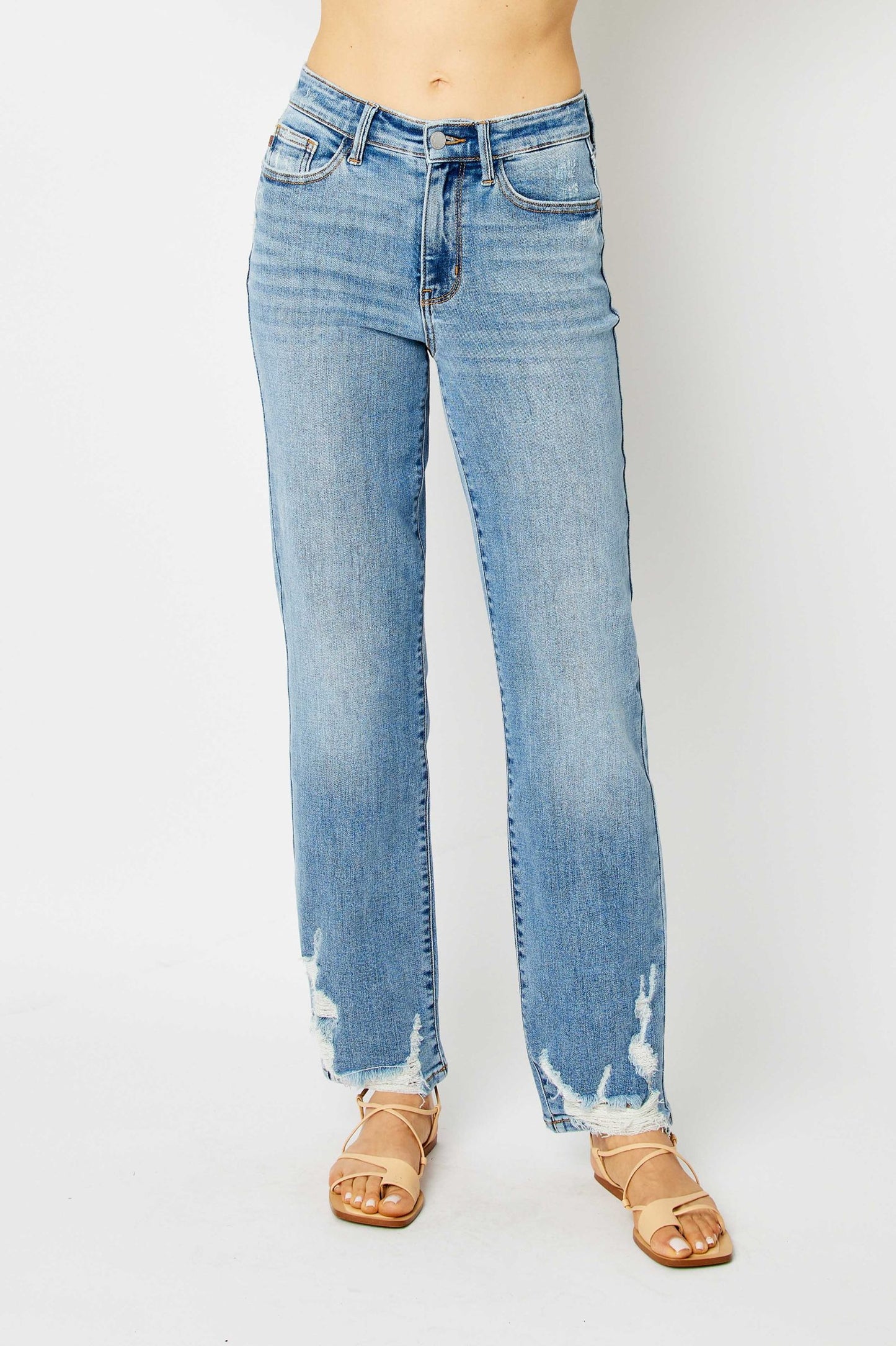 Judy Blue High Waist Destroyed Hem Straight Jeans