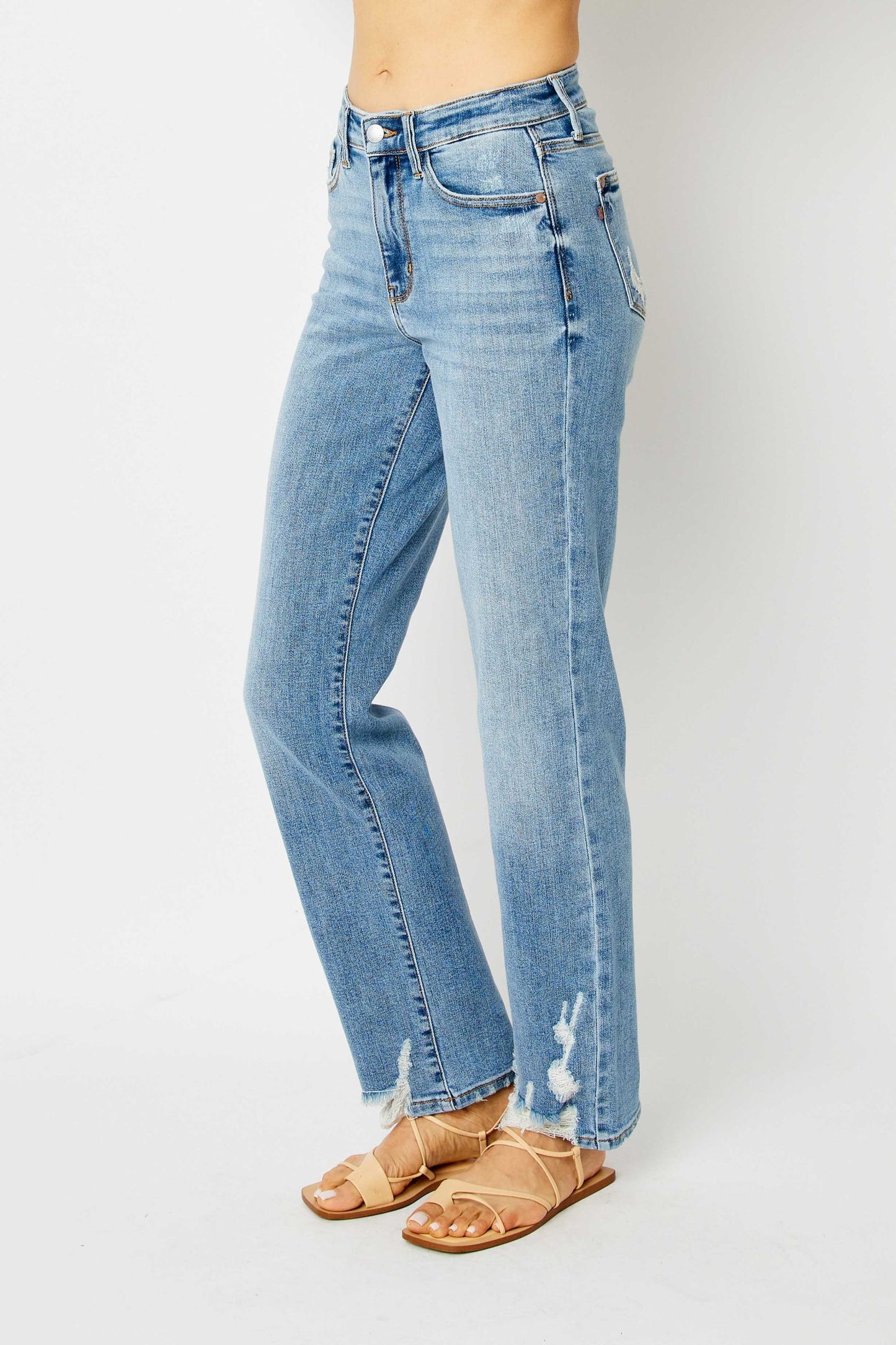 Judy Blue High Waist Destroyed Hem Straight Jeans