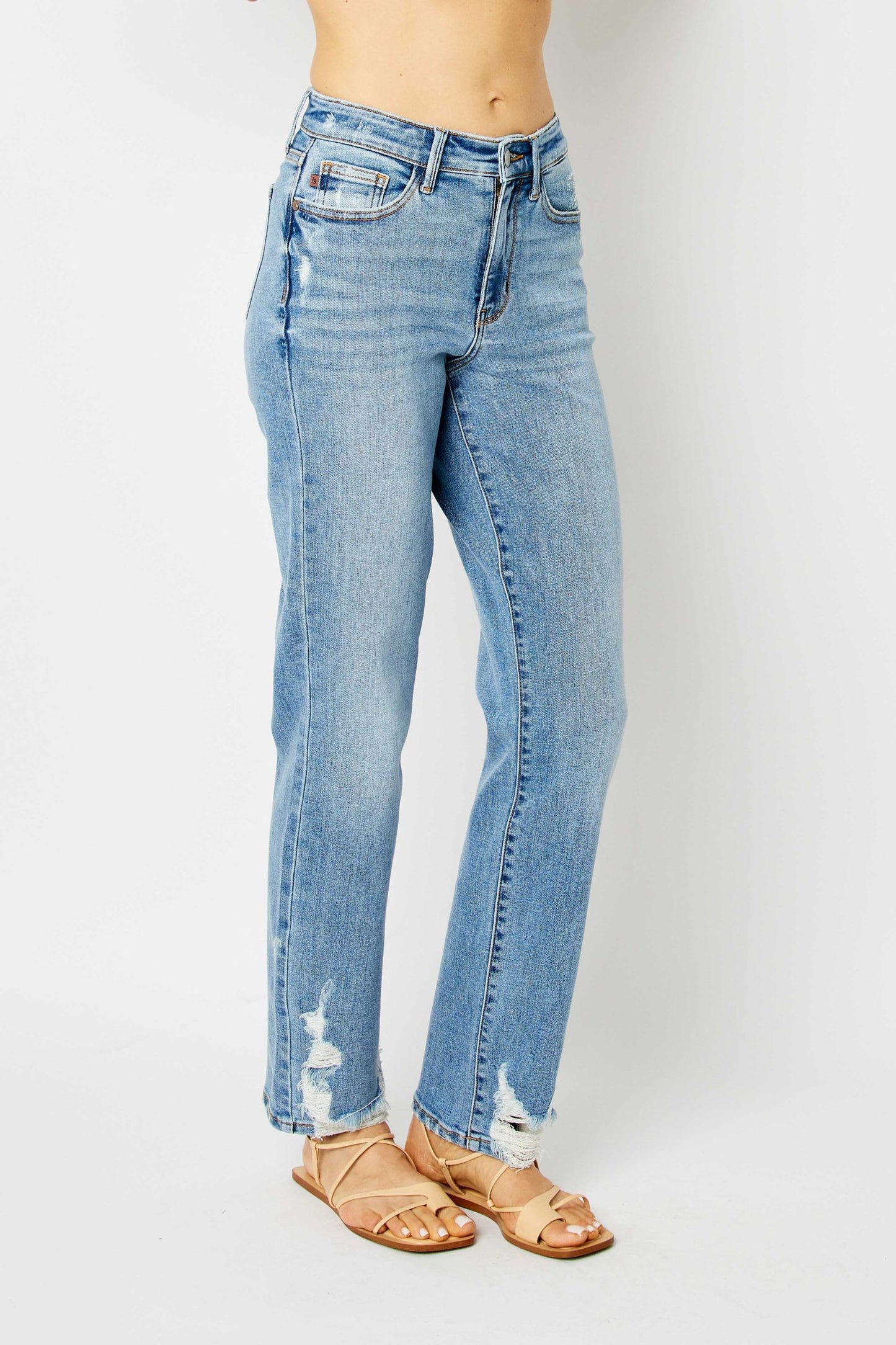 Judy Blue High Waist Destroyed Hem Straight Jeans