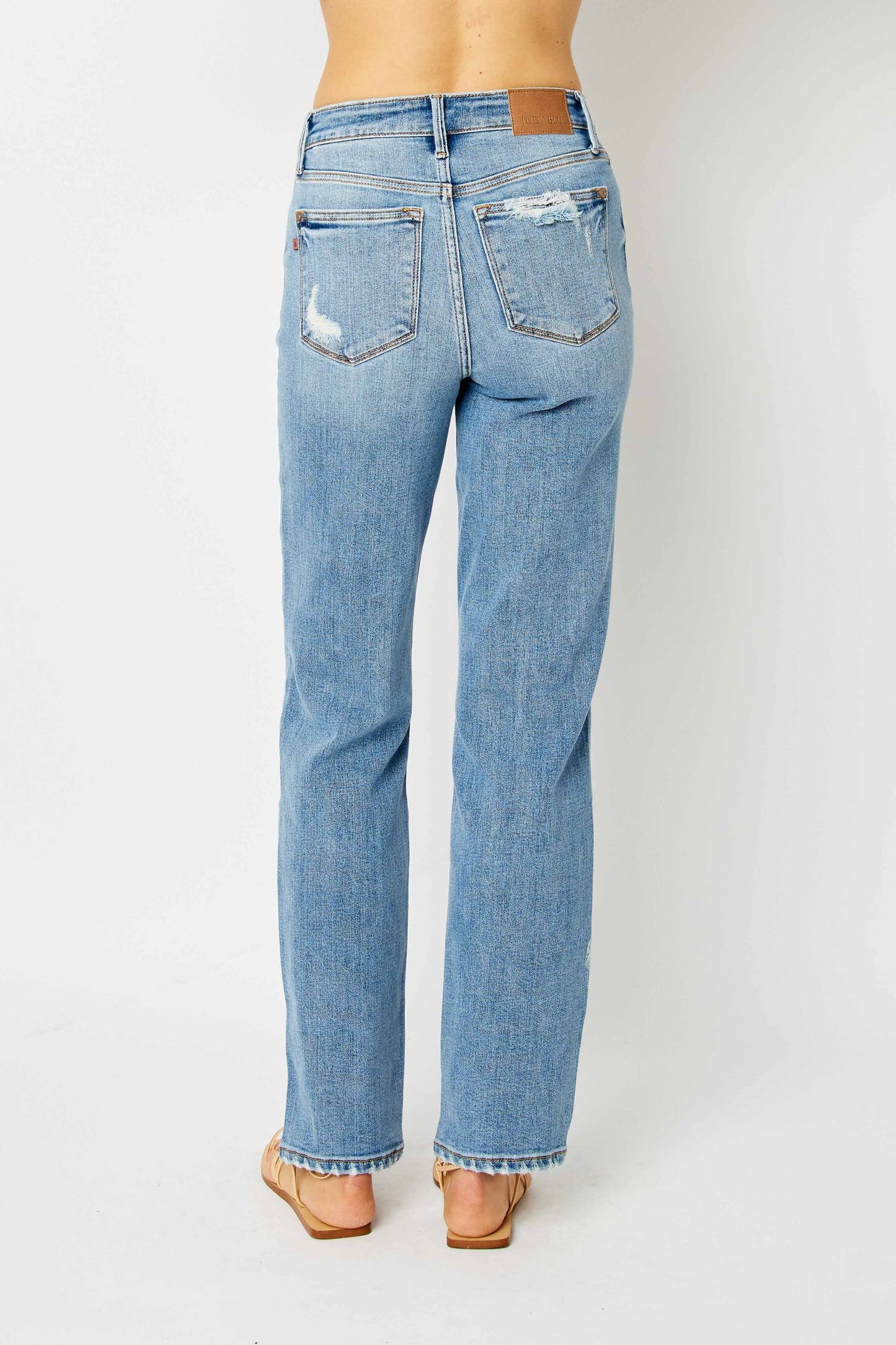 Judy Blue High Waist Destroyed Hem Straight Jeans