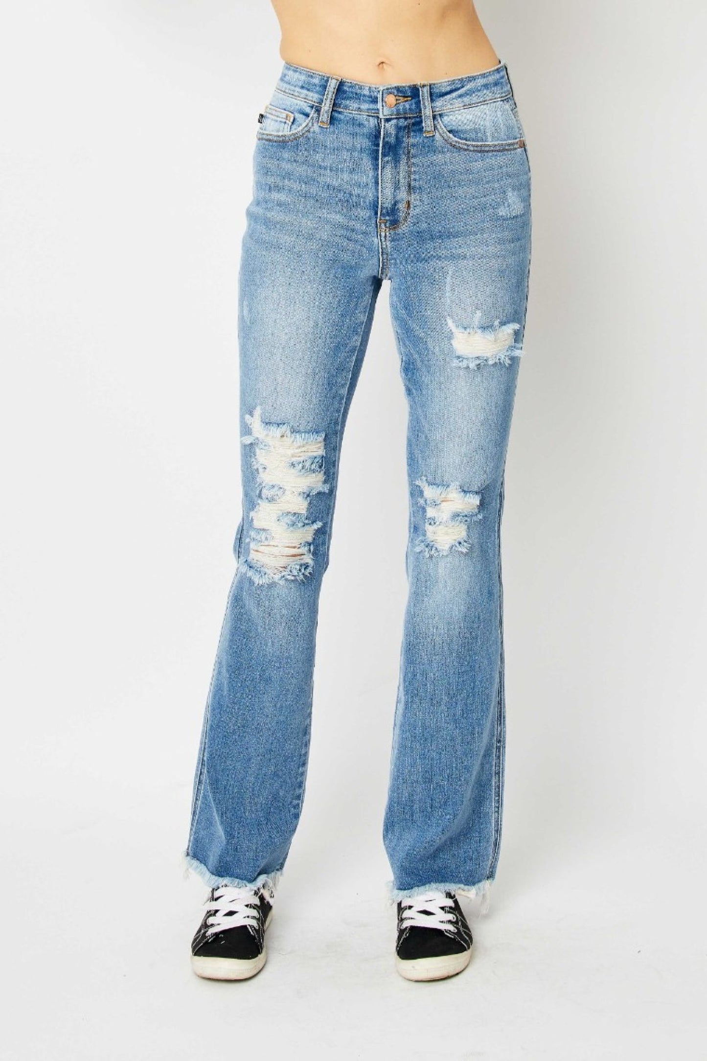 Judy Blue High Waist Distressed Frayed Hem Boot Cut Jeans