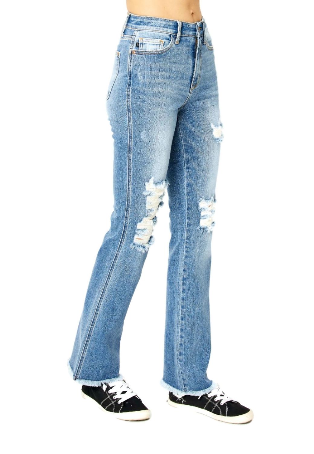 Judy Blue High Waist Distressed Frayed Hem Boot Cut Jeans