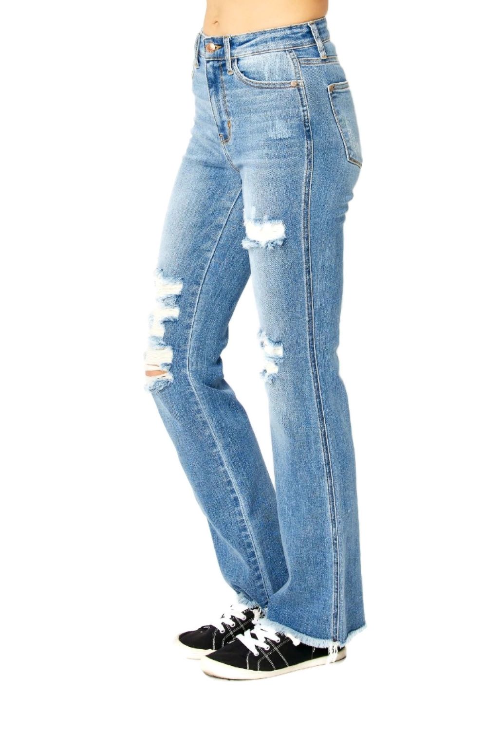 Judy Blue High Waist Distressed Frayed Hem Boot Cut Jeans