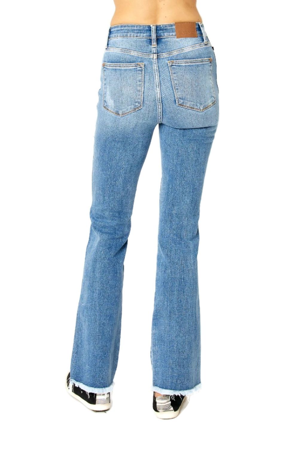 Judy Blue High Waist Distressed Frayed Hem Boot Cut Jeans