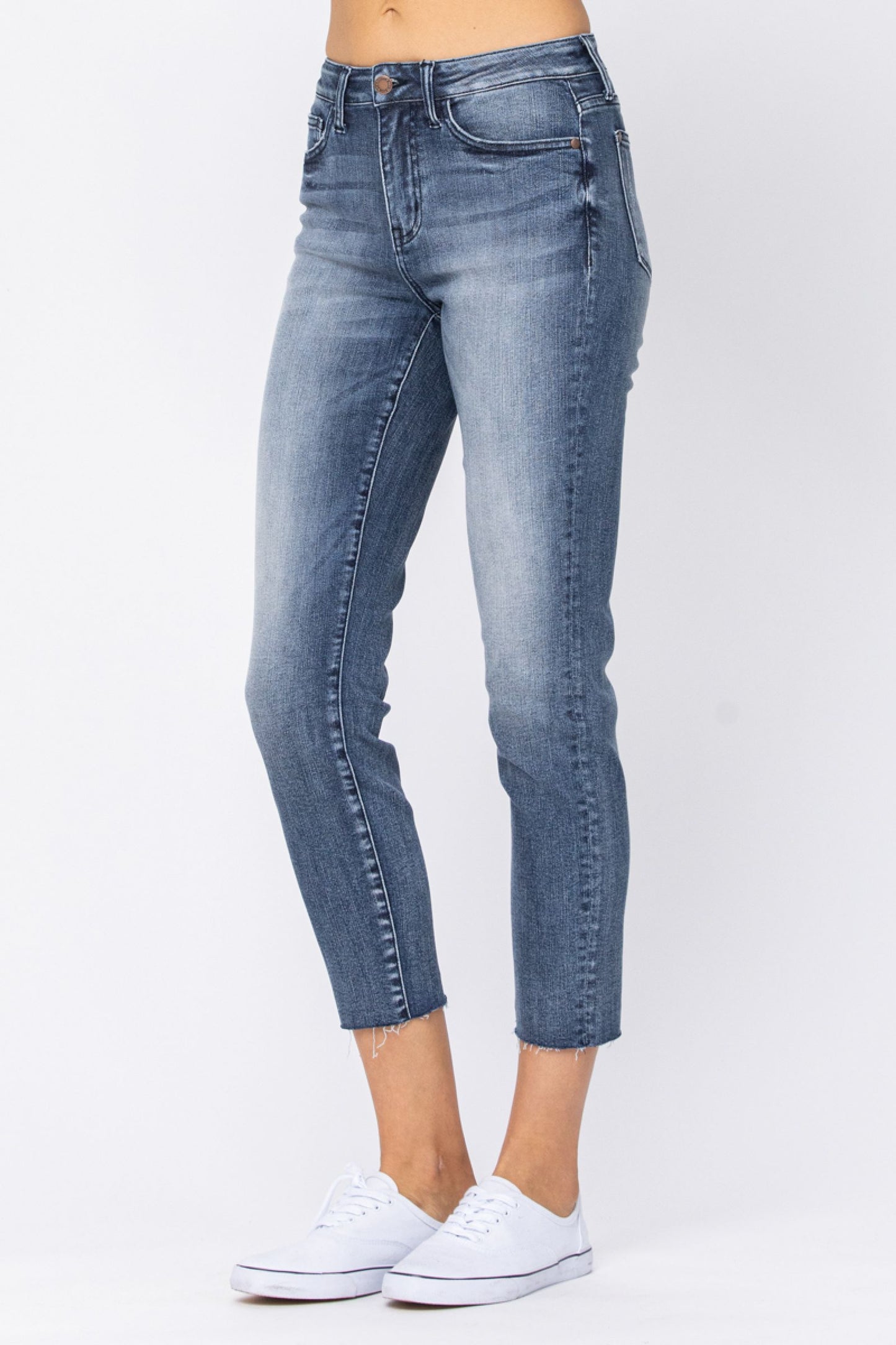 Judy Blue High Waist Raw Hem Relaxed Fit Jeans
