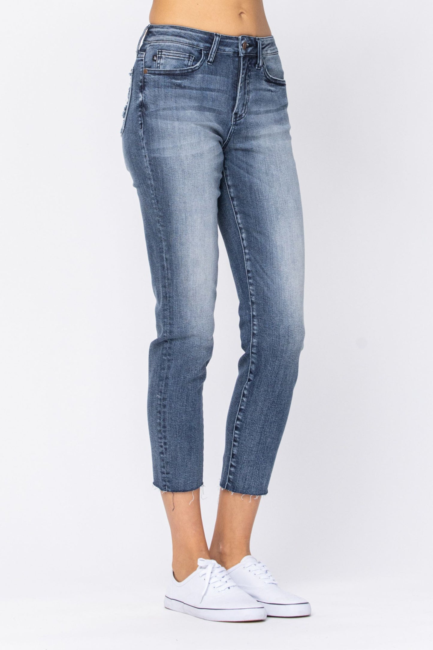 Judy Blue High Waist Raw Hem Relaxed Fit Jeans
