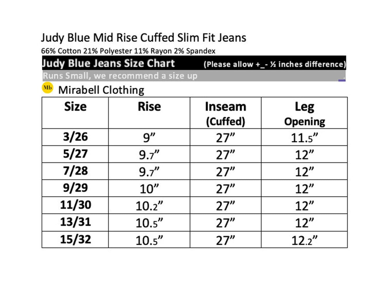 Judy Blue Mid Rise Cuffed Slim Fit Jeans