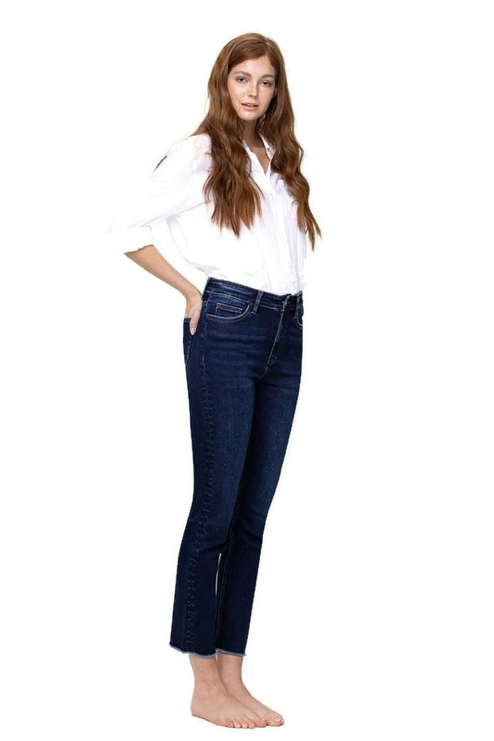 Vervet High Rise Raw Hem Slim Straight Jeans
