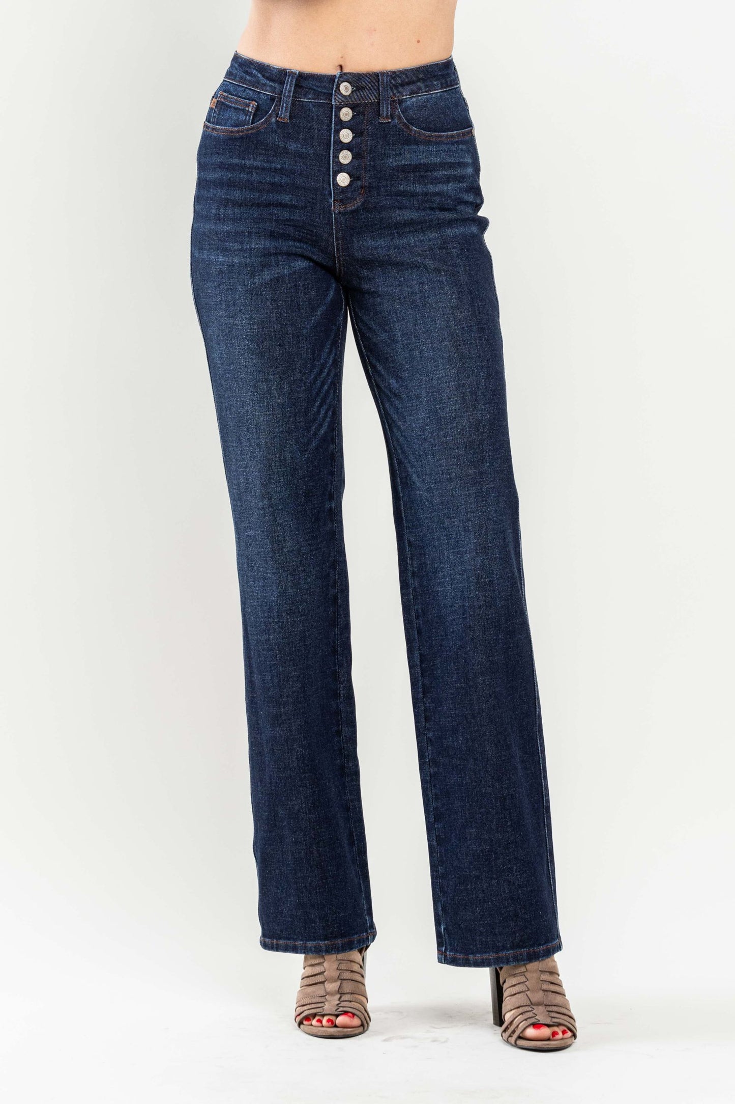 Judy Blue High Waist Button Fly Straight Leg Jeans