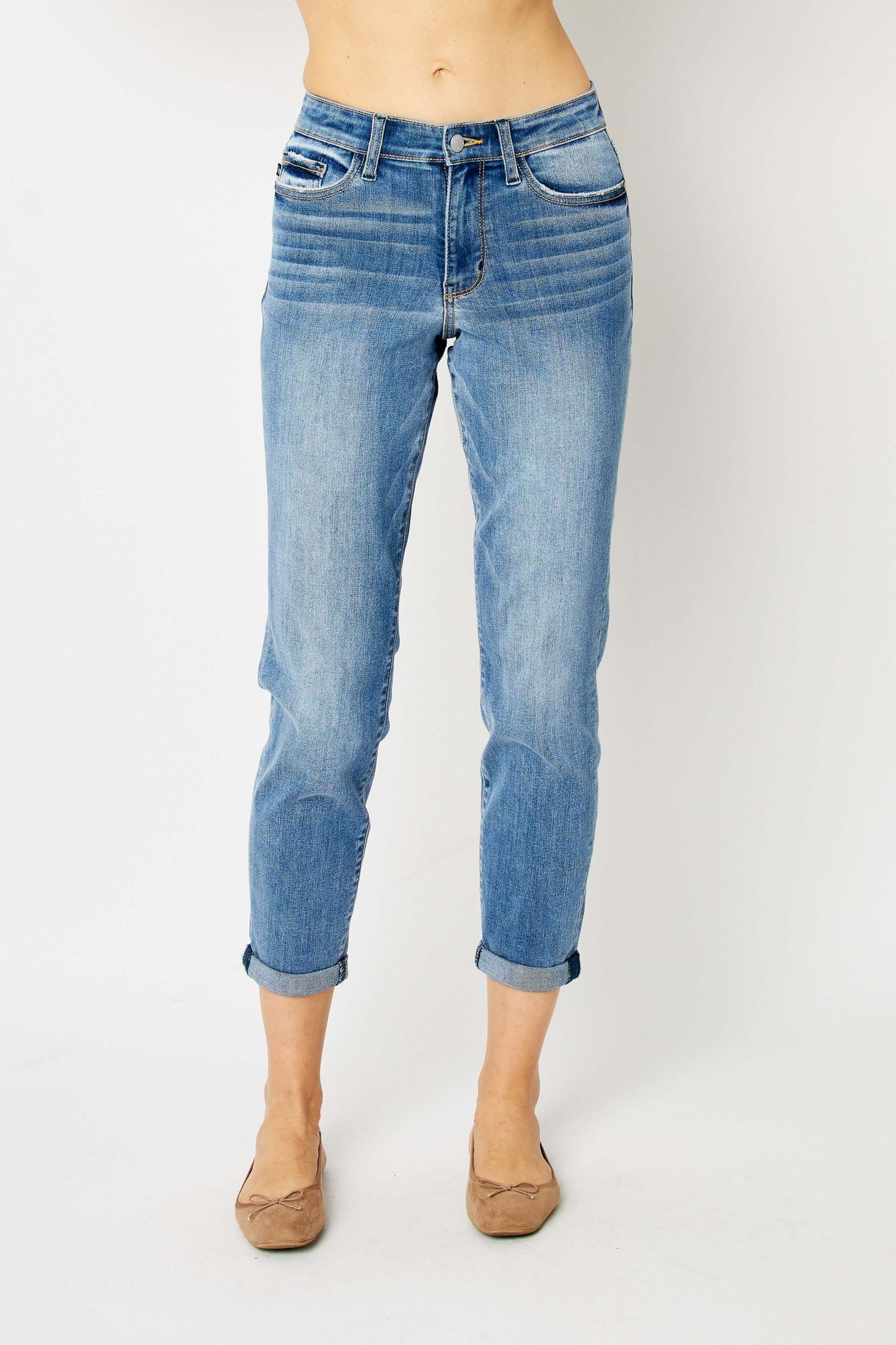 Judy Blue Mid Rise Cuffed Slim Fit Jeans