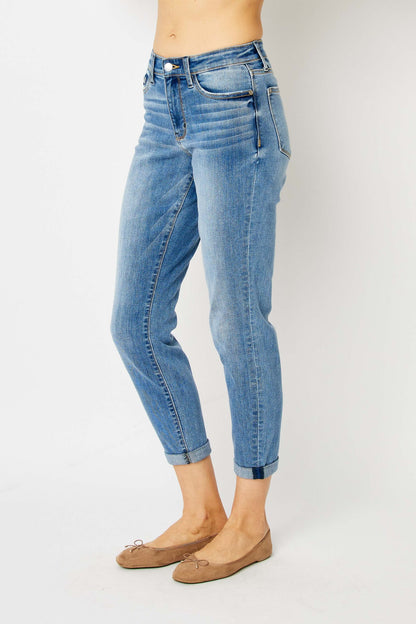 Judy Blue Mid Rise Cuffed Slim Fit Jeans