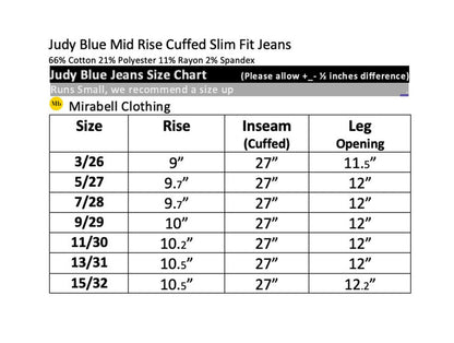 Judy Blue Mid Rise Cuffed Slim Fit Jeans