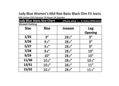 Judy Blue Mid Rise Black Slim Fit Jeans