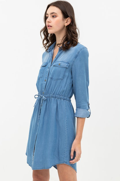 Women's Button Down Tencel Denim Midi Shirt Dress