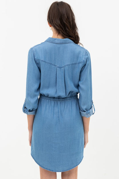 Women's Button Down Tencel Denim Midi Shirt Dress