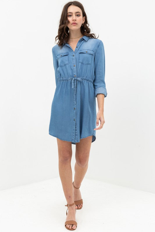 Women's Button Down Tencel Denim Midi Shirt Dress